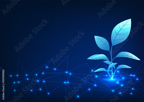 Smart Farm Technology Plants with smart network connections demonstrate the conductivity of green farming data. Green Technology is developed to reduce the harmful impact on the environment.