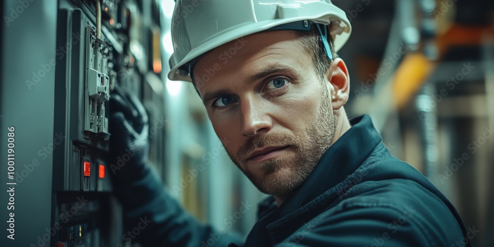 Industrial engineer inspecting wiring at a high-tech construction site Industrial engineer inspecting wiring at a high-tech construction site