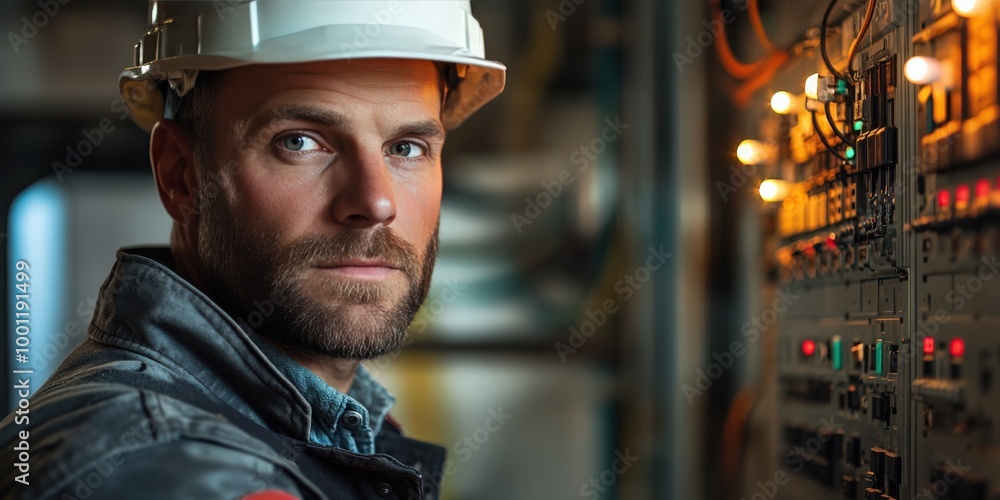 Industrial engineer inspecting wiring at a high-tech construction site Industrial engineer inspecting wiring at a high-tech construction site