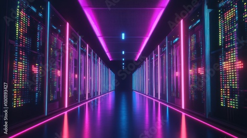 Neon lit Server Room