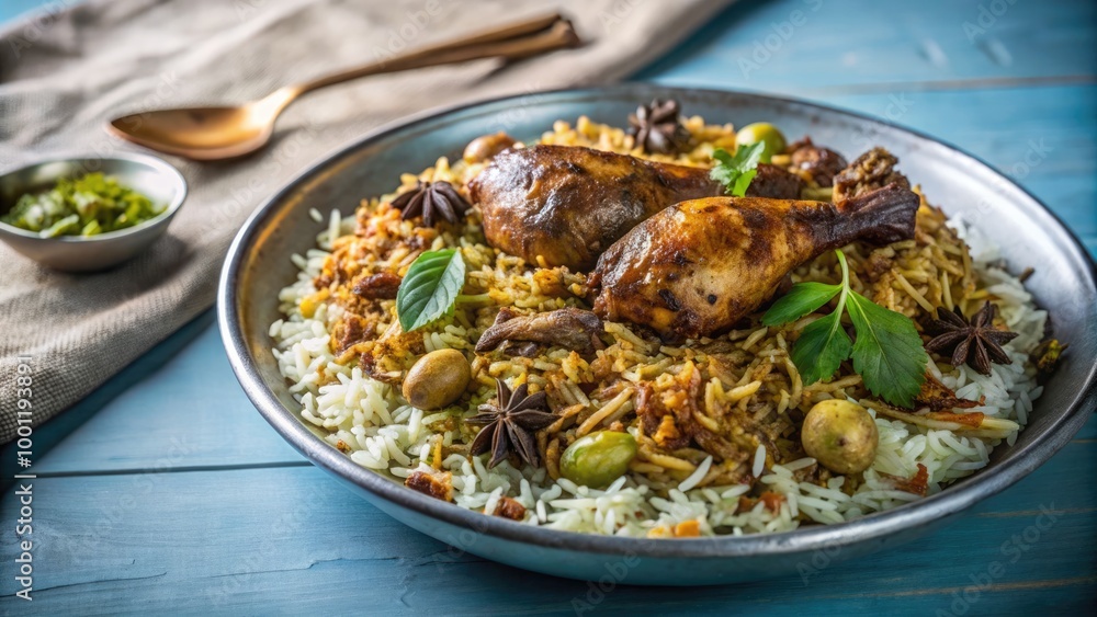 Delicious chicken biryani served in a bowl with spices and herbs. Generative AI Delicious chicken biryani served in a bowl with spices and herbs. Generative AI