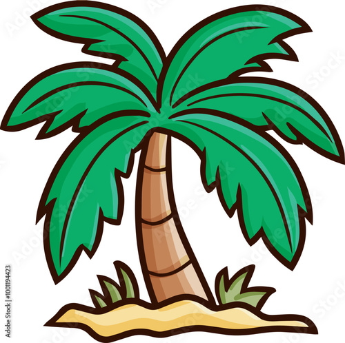 Funny simple palm tree on sand cartoon illustration