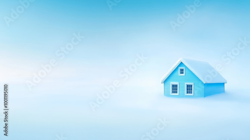Wallpaper Mural A small blue house surrounded by a serene snowy landscape on a clear winter day Torontodigital.ca