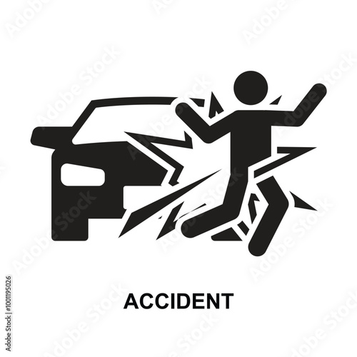 Accident icon. The black accident symbol isolated on background vector illustration.