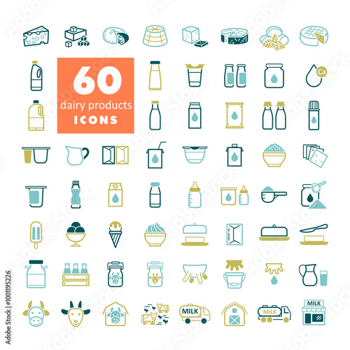 Milk, dairy products vector icon set