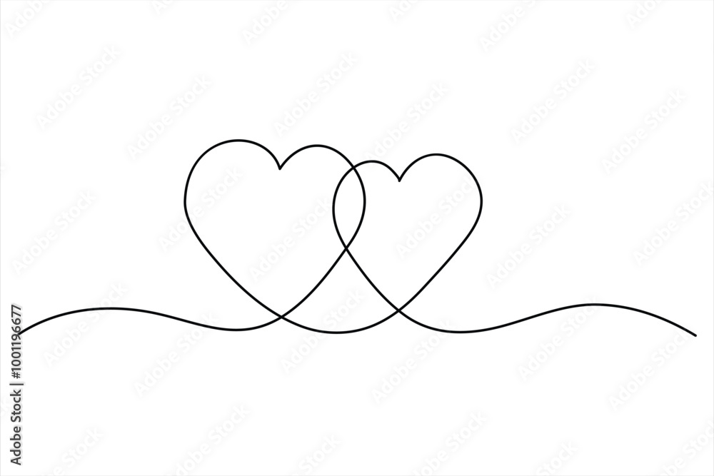 Two hearts continuous single line art drawing Vector illustration isolated on white background Two hearts continuous single line art drawing Vector illustration isolated on white background