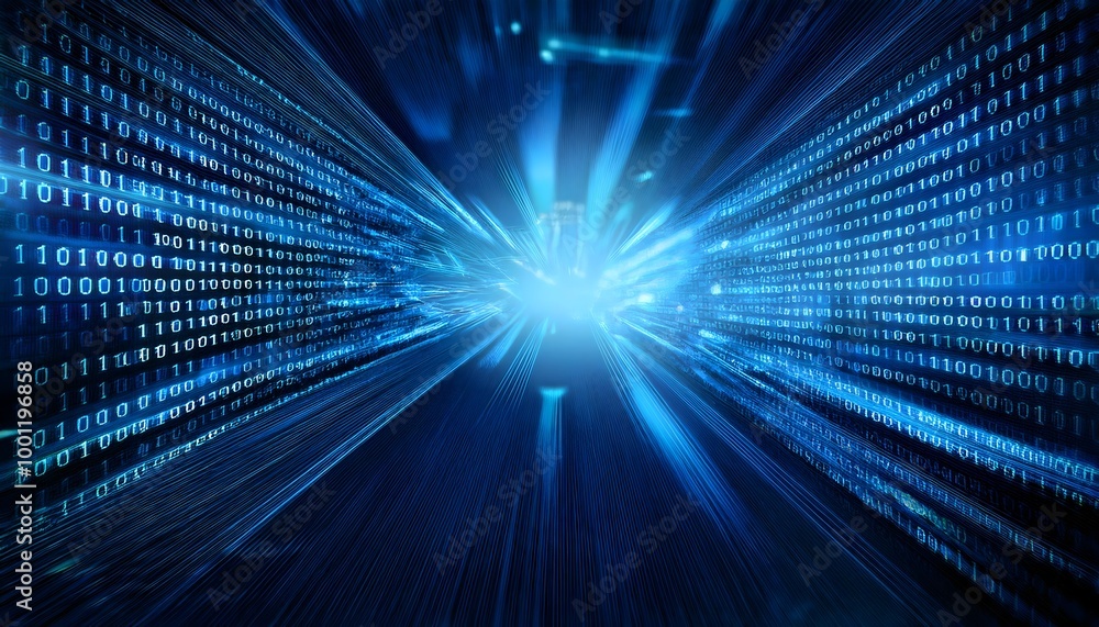 Digital binary code, blue matrix, cyberspace, data stream, virtual reality Digital binary code, blue matrix, cyberspace, data stream, virtual reality