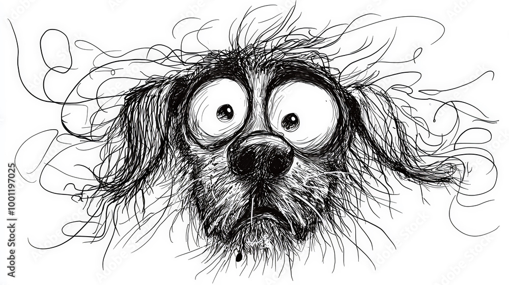 Frazzled Fido: Nervous Dog Cartoon in Ink. Generative AI Frazzled Fido: Nervous Dog Cartoon in Ink. Generative AI