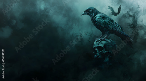 Raven and Skull Halloween Invitation Wallpaper