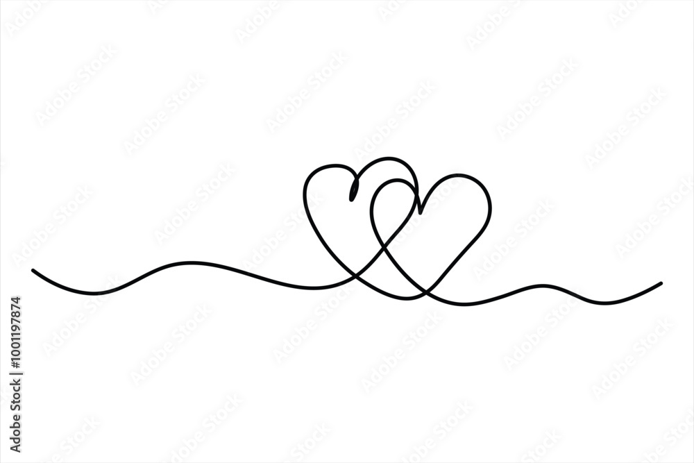 Two hearts continuous single line art drawing Vector illustration isolated on white background Two hearts continuous single line art drawing Vector illustration isolated on white background
