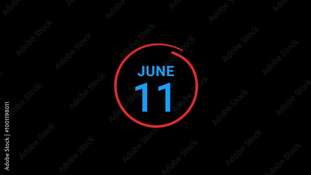11th June Calendar date Animation 11th June Calendar date Animation