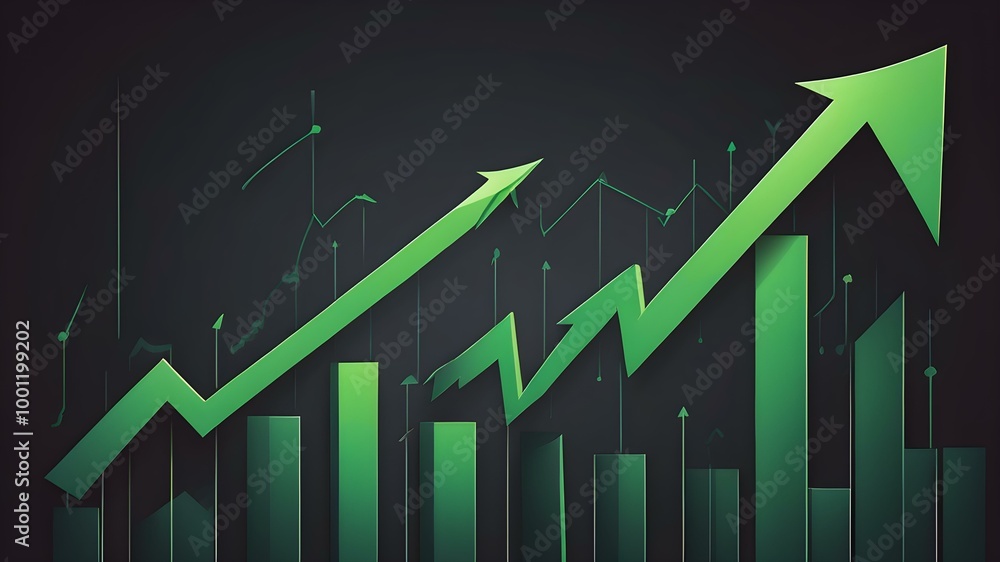 A vector illustration of a rising stock chart with green arrows, symbolizing growth and profits A vector illustration of a rising stock chart with green arrows, symbolizing growth and profits