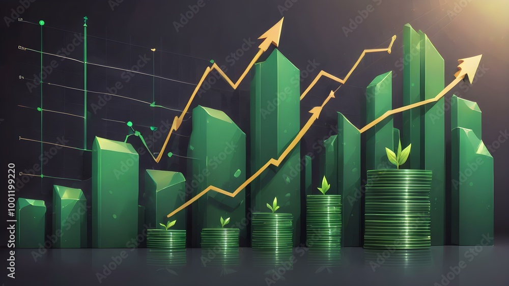 A vector illustration of a rising stock chart with green arrows, symbolizing growth and profits A vector illustration of a rising stock chart with green arrows, symbolizing growth and profits