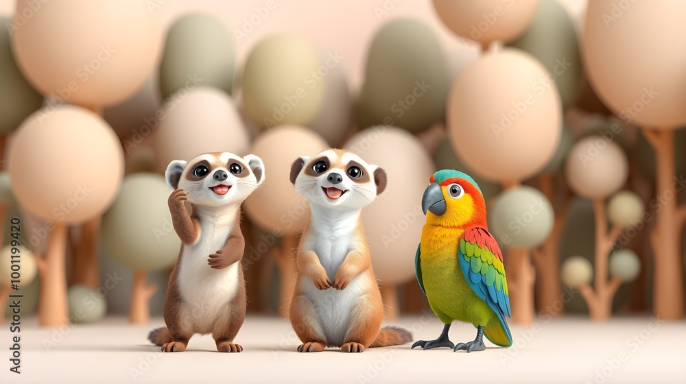 Tiny Animals in Minimalist Forest Tiny Animals in Minimalist Forest