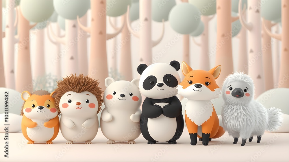 Obraz premium Charming Animals in Pastel Forest