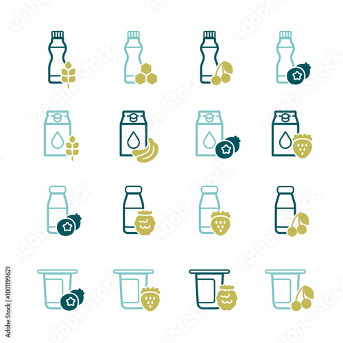 Fruits yogurt set vector icon