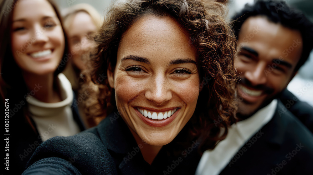 A diverse group of smiling individuals cheerfully posing for a selfie, representing unity and diversity, exuding happiness and camaraderie in an outdoor setting. A diverse group of smiling individuals cheerfully posing for a selfie, representing unity and diversity, exuding happiness and camaraderie in an outdoor setting.