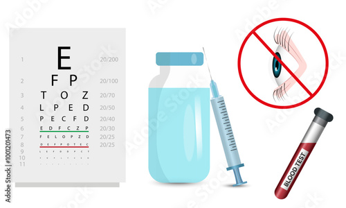 Ophthalmology oculist set vision correction eye anatomy with exam table 