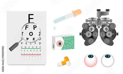 Ophthalmology oculist set vision correction eye anatomy with exam table 