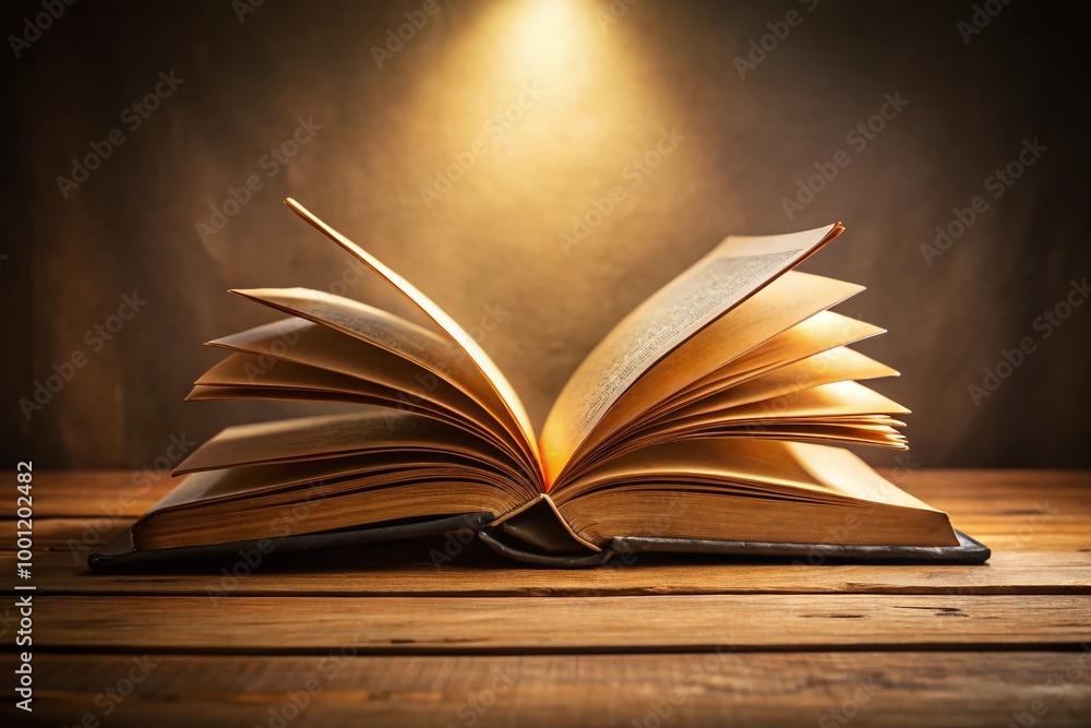 Fototapeta premium isolated open book with blank pages on transparent background, softly lit, and gently rotated, evoking a sense of