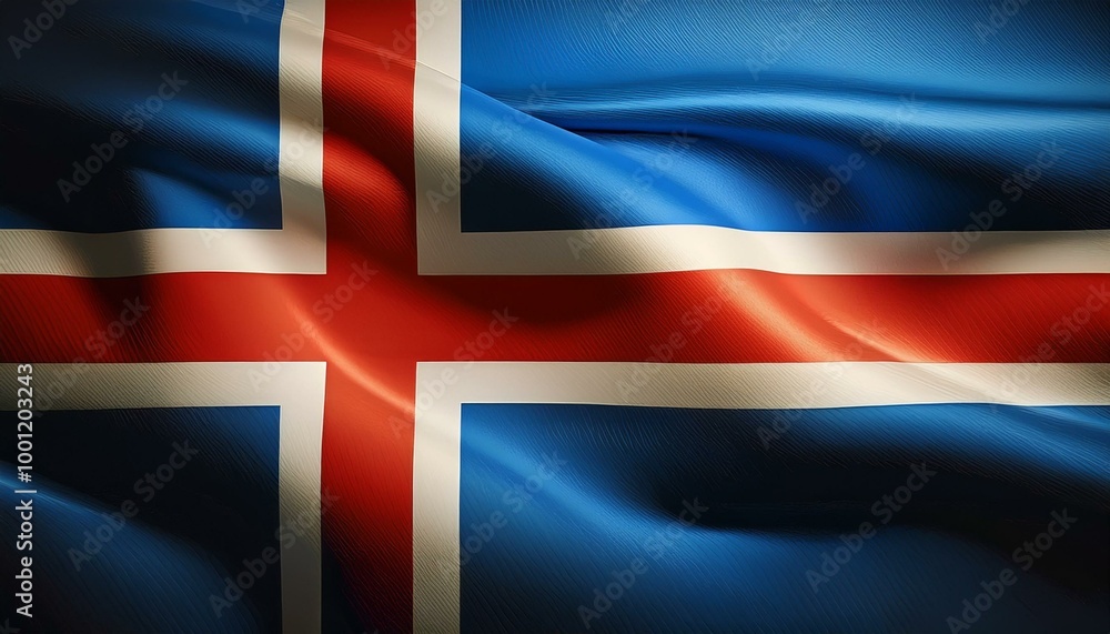 Fototapeta premium Iceland national flag waving, emblem