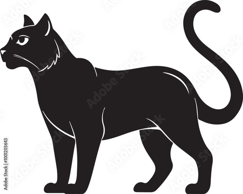 A big single cat vector art silhouettes style with  white  background. photo