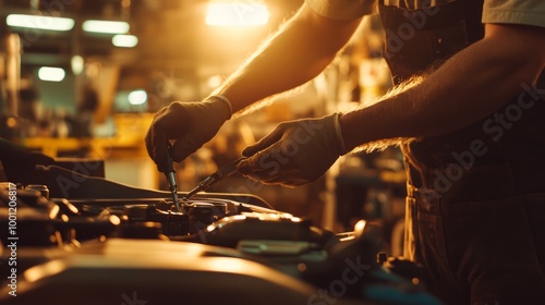 Mechanic Working on Engine