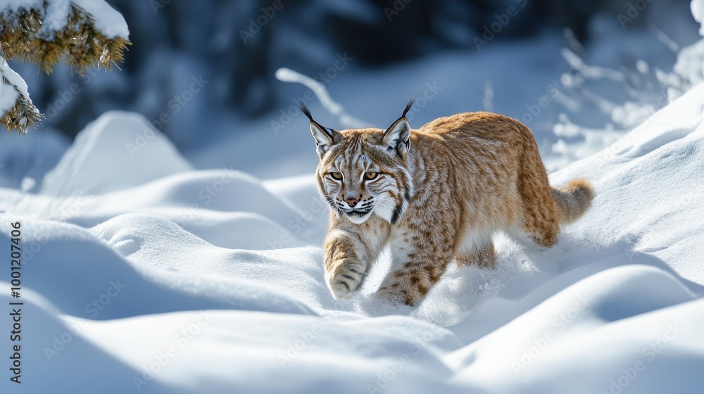 Lynx Stalking Prey in Thick Snow Lynx Stalking Prey in Thick Snow