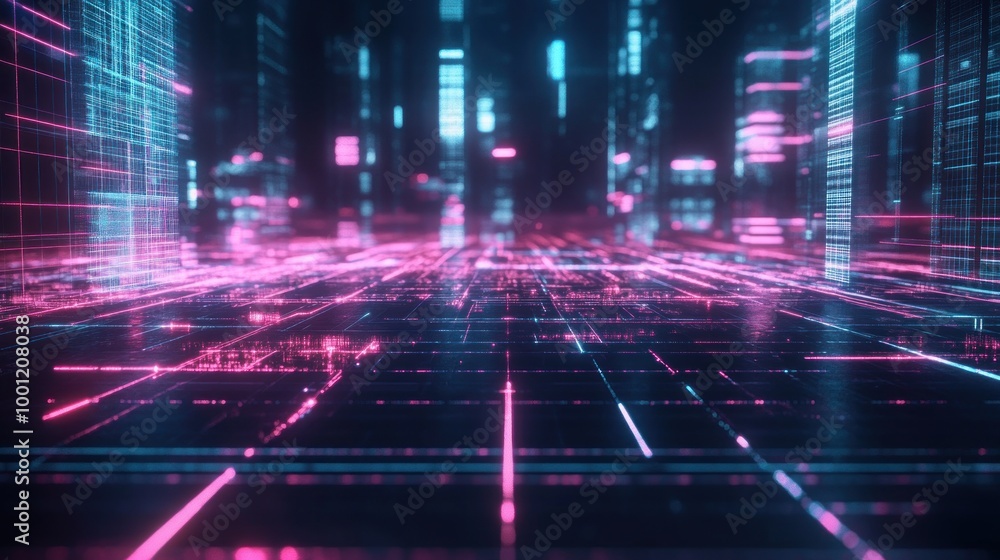 Neon Cityscape - Digital Futuristic Neon Cityscape - Digital Futuristic