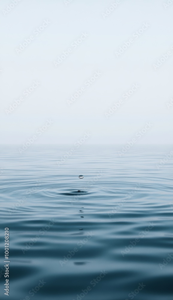 A water droplet lands softly on the glassy surface of a tranquil lake, sending gentle ripples across the water at dawn A water droplet lands softly on the glassy surface of a tranquil lake, sending gentle ripples across the water at dawn