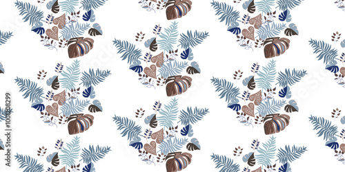 Seamless vector pattern of leaves and tropical leaves for bed linen, wallpaper and textures