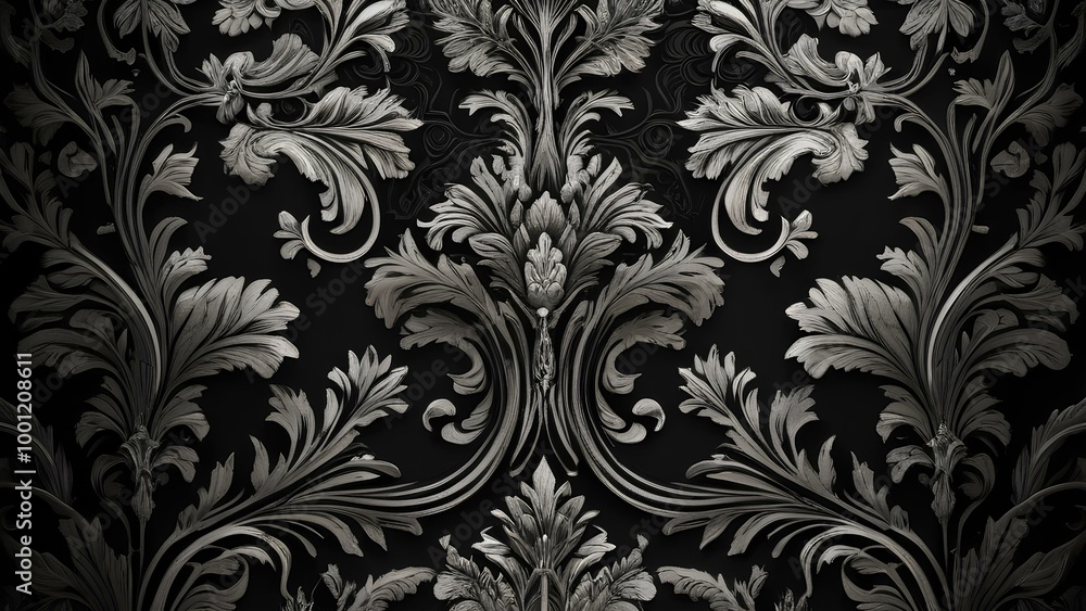Elegant black textured wallpaper with intricate floral patterns in sharp 4k resolution, adding depth and luxury to any digital or physical space Elegant black textured wallpaper with intricate floral patterns in sharp 4k resolution, adding depth and luxury to any digital or physical space