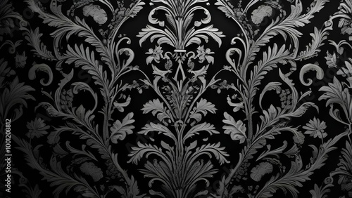 Black textured wallpaper with detailed floral patterns in sharp 4k resolution, perfect for adding elegance and luxury to a modern or classic visual setting