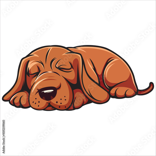 Sleeping Bloodhound Dog Lying Down Vector Illustration
