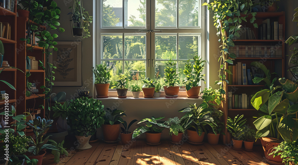 A small room with lots of plants. A small room with lots of plants.