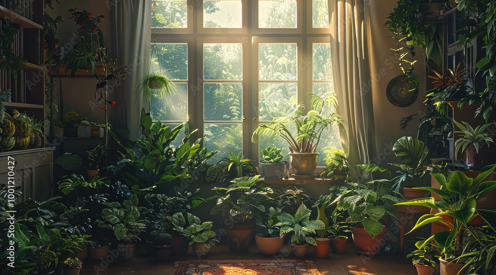 A small room with lots of plants. A small room with lots of plants.