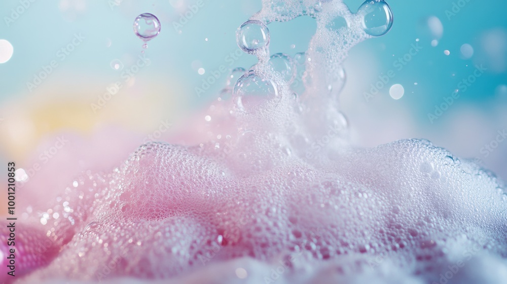 Fototapeta premium Bubbles in Soft Pastel Colors and Foam Texture