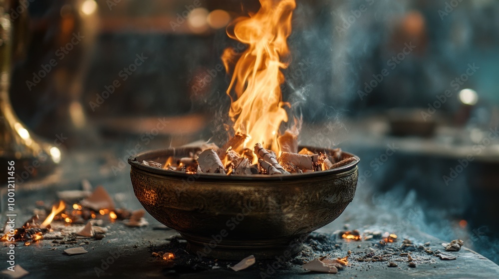 Warm Glow of Fire in Decorative Bowl