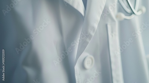 A crisp white lab coat hanging, representing professionalism, medical practice, and a clean, sterile environment ready for healthcare service.