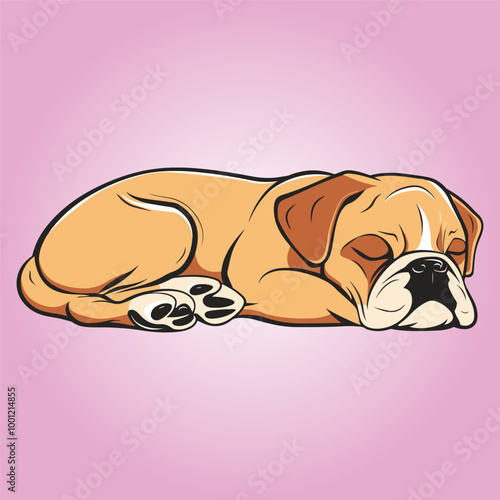 Sleeping Boxer Dog Lying Down Vector Illustration

