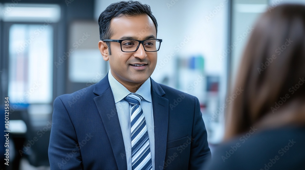 Fototapeta premium Portrait of a confident indian businessman in coversation with team members | Boss Meeting | Boss wearing formals in office