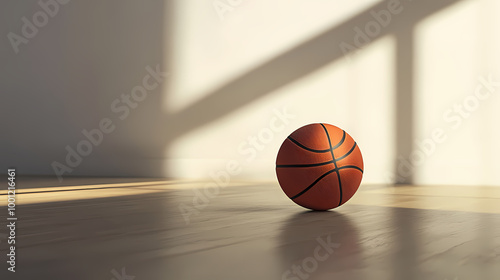 Basketball resting on the court