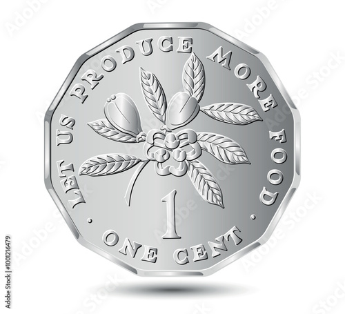 1 cent 1975 to 2002 reverse, Jamaica. Ackee fruit above value, legend around.