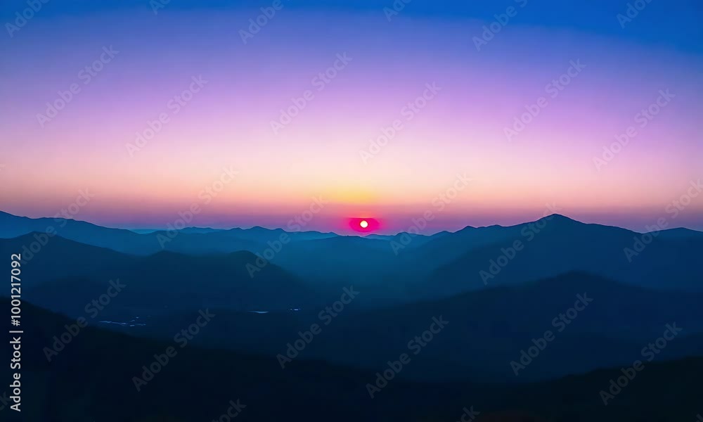 A vibrant sunrise over mountains, casting colorful rays across the sky and landscape. A vibrant sunrise over mountains, casting colorful rays across the sky and landscape.