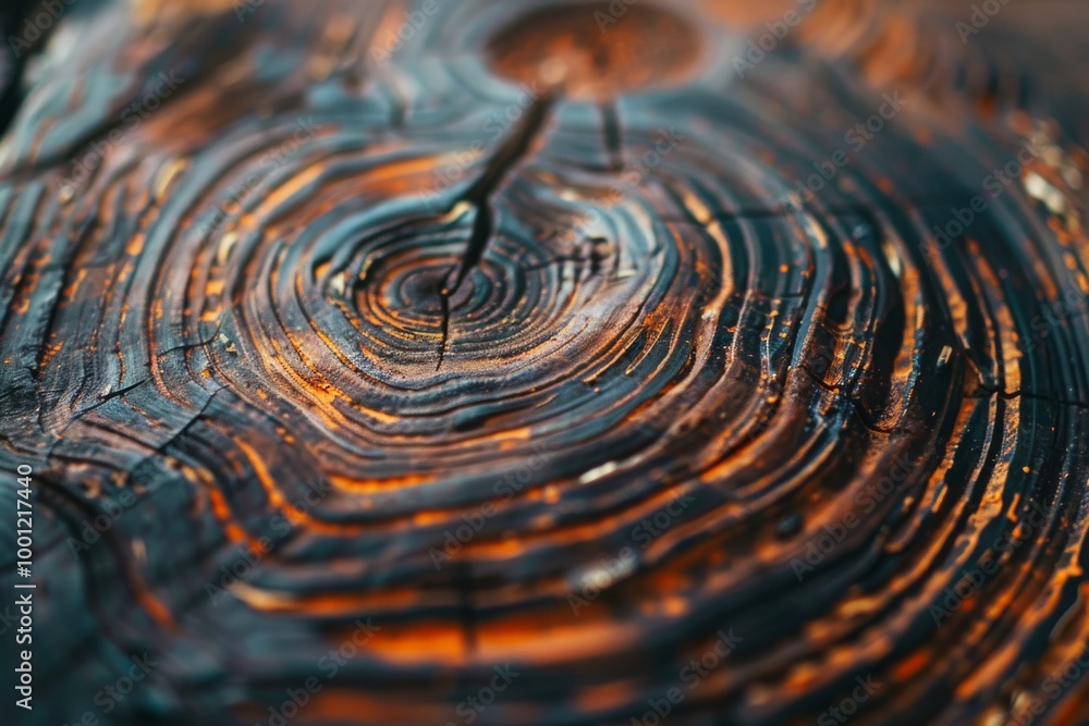 A mesmerizing, close-up view of tree rings displaying striking concentric patterns highlighted by warm, golden light. A mesmerizing, close-up view of tree rings displaying striking concentric patterns highlighted by warm, golden light.