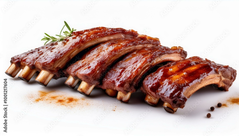 BBQ ribs isolated on white, culinary delight BBQ ribs isolated on white, culinary delight