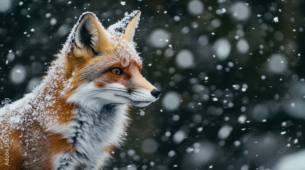 Obraz premium Red Fox Standing in Snowy Landscape