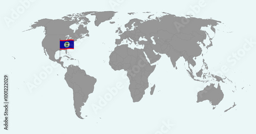 Pin map with Belize flag on world map. Vector illustration.