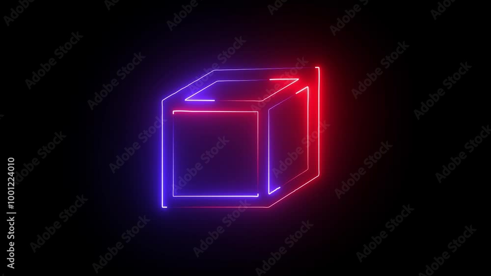 Neon glowing square frame on black background. Rectangular frame with multiple color. Abstract neon Glowing square frame animation. Neon glowing square frame on black background. Rectangular frame with multiple color. Abstract neon Glowing square frame animation.