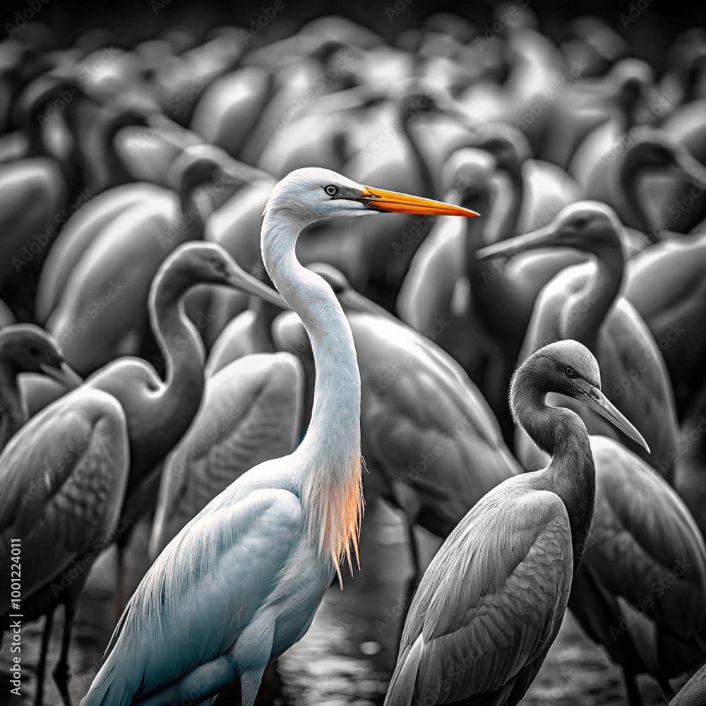 Fototapeta premium bird Standing Between Many other generative ai